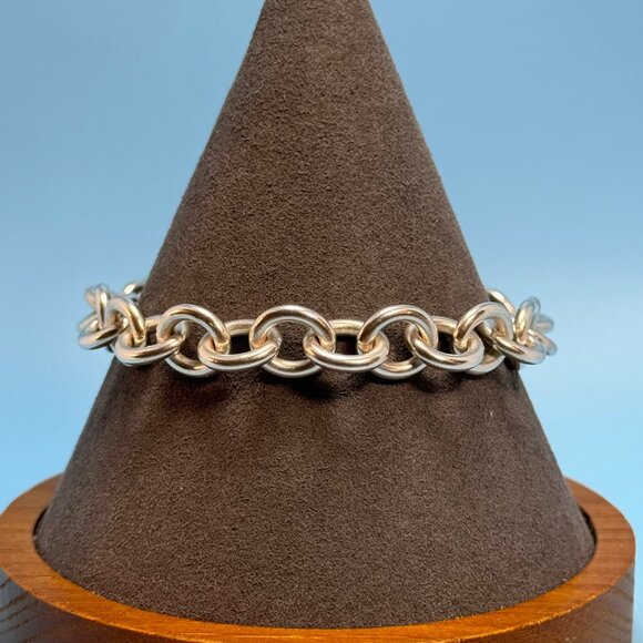 VTG Sterling Silver 925 Round Link Chain Bracelet Lobster Claw Clasp Size 7.5'' - Picture 1 of 9